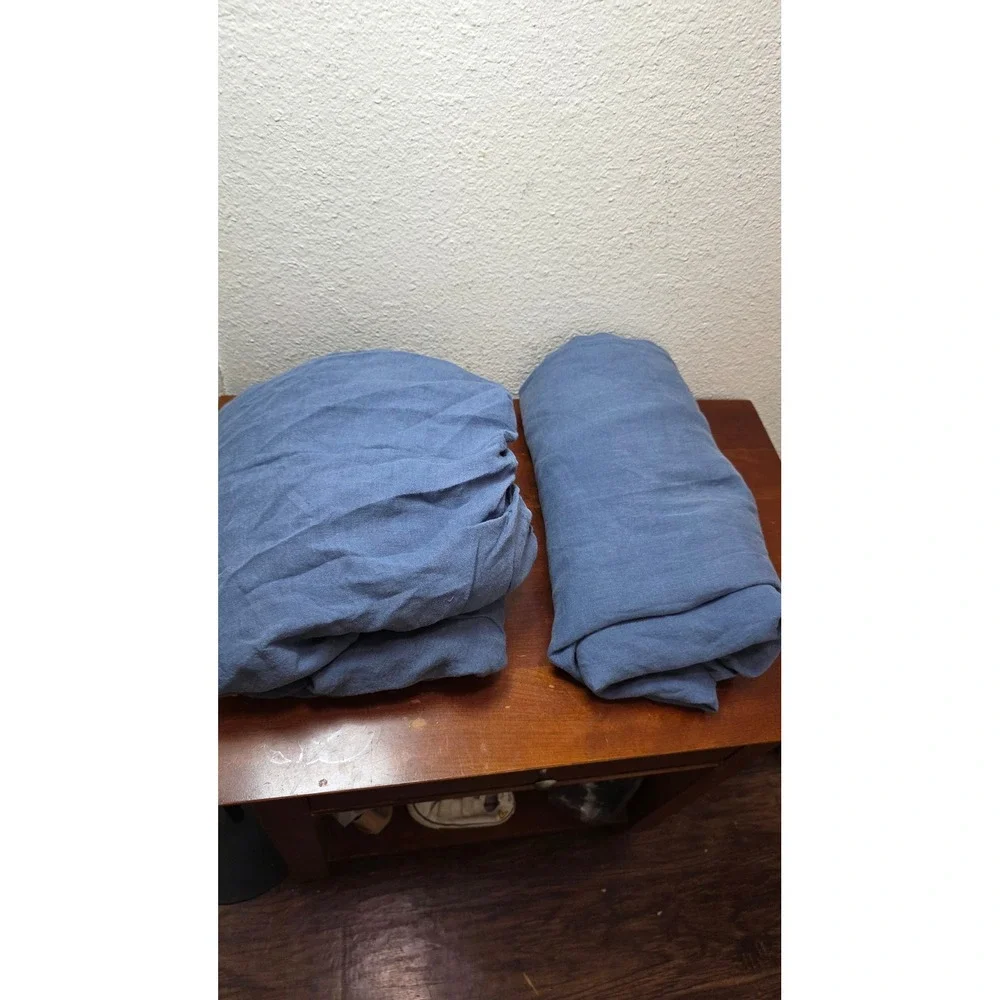 Brooklinen Linen Flat Fitted Sheet Queen Blue 100% Linen Bedding Portugal